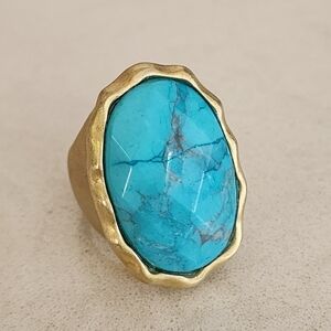 Sheila Fajl 18K Gold Filled and Turquoise Statement Ring Size 8.5